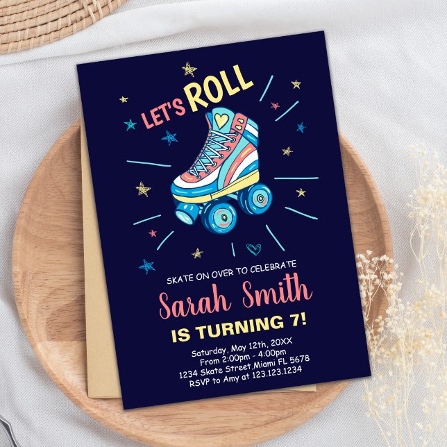 Editable Creative Roller Party Invite (Art Girl Skating Birthday Invitations)
