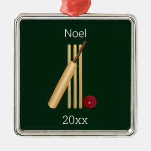 Editable Cricket With a Wicket Metal Tree Decoration