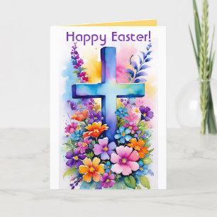 Editable Cross and Flowers Easter Card