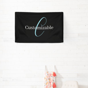 Editable Cursive Script Monogram Black Blue White Banner