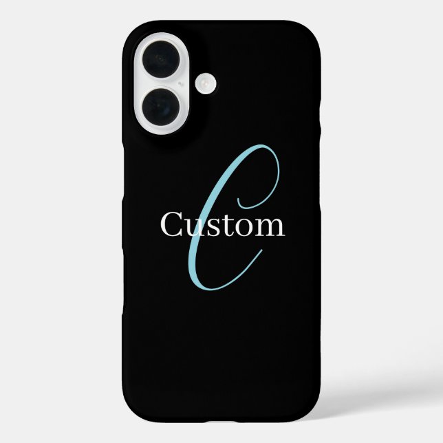 Editable Cursive Script Monogram Black Blue White Case-Mate iPhone Case (Back)