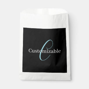 Editable Cursive Script Monogram Black Blue White Favour Bags