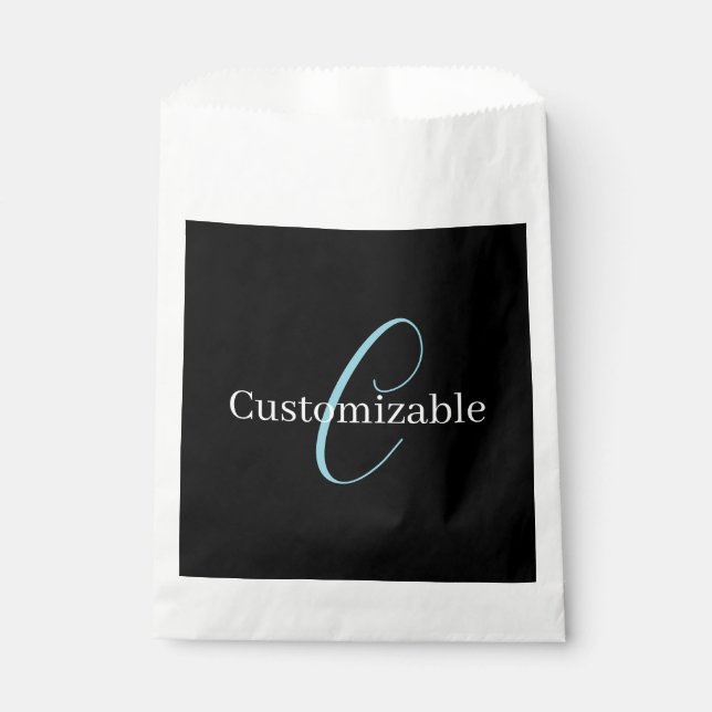 Editable Cursive Script Monogram Black Blue White Favour Bags (Front)