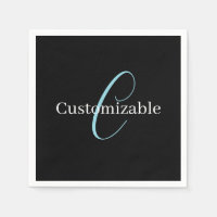 Editable Cursive Script Monogram Black Blue White