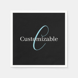 Editable Cursive Script Monogram Black Blue White Napkin