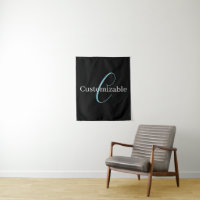Editable Cursive Script Monogram Black Blue White