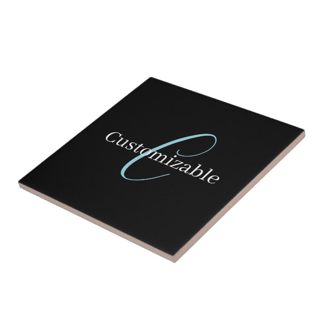 Editable Cursive Script Monogram Black Blue White Tile (Side)