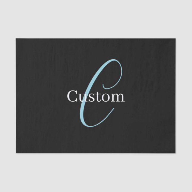 Editable Cursive Script Monogram Black Blue White Tissue Paper (Front)