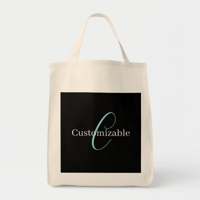 Editable Cursive Script Monogram Black Blue White Tote Bag (Front)