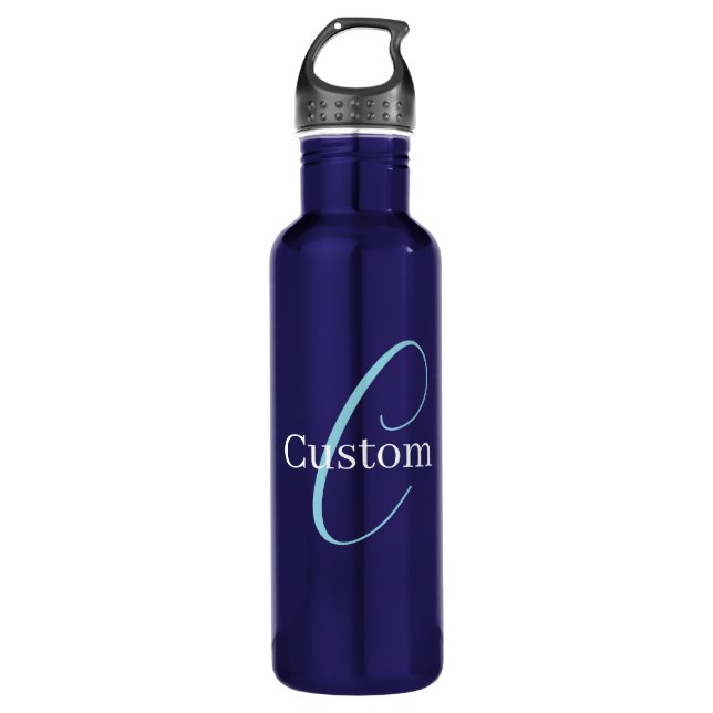 Editable Cursive Script Monogram Purplish Blue 710 Ml Water Bottle (Front)