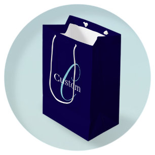 Editable Cursive Script Monogram Purplish Blue Medium Gift Bag