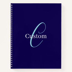 Editable Cursive Script Monogram Purplish Blue Notebook