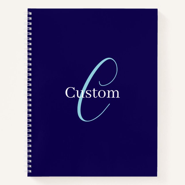 Editable Cursive Script Monogram Purplish Blue Notebook (Front)