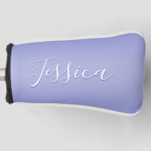 Editable Cursive Script   White & Purple Violet Golf Head Cover