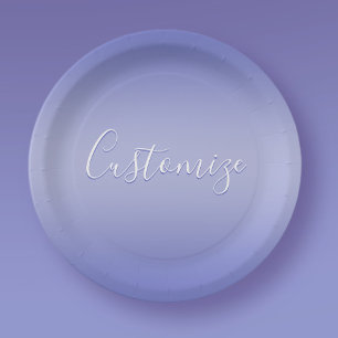 Editable Cursive Script White & Purple Violet Paper Plate