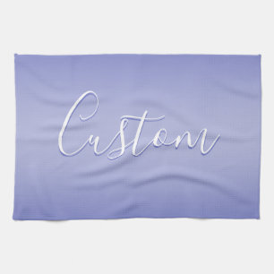 Editable Cursive Script White & Purple Violet Tea Towel