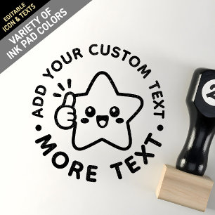 Editable Custom Cute Kawaii Chibi Star Thumbs Up Rubber Stamp