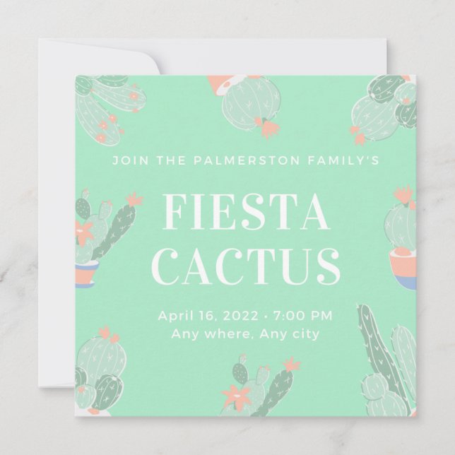 Editable Custom Fiesta Cactus Succulent Invitation (Front)