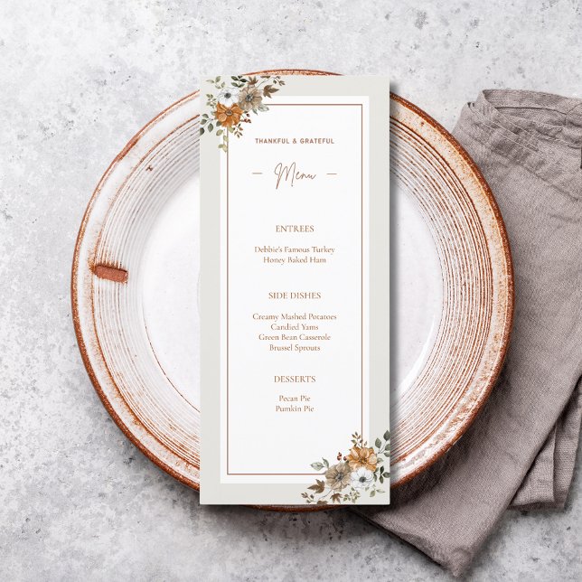 Editable Custom Floral Thanksgiving Menu Template (Creator Uploaded)