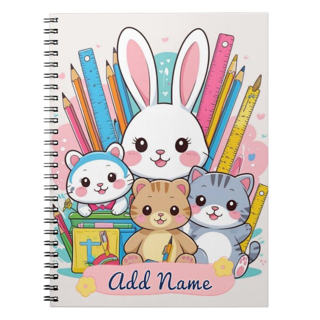Editable Cute Animal School Notebook (Front)