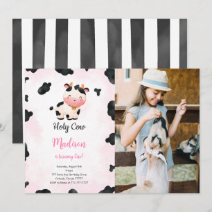 Editable Cute Cow Birthday Photo Invitation
