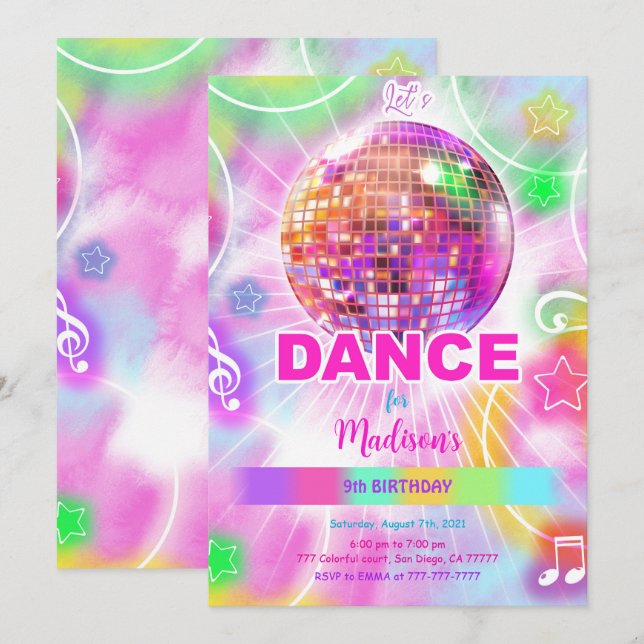 Editable Cute Dance Birthday Invitation (Front/Back)