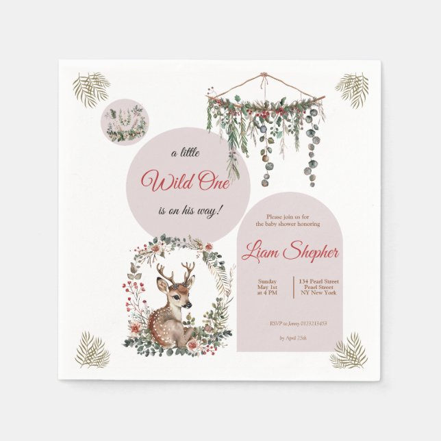 Editable Cute Deer Woodland Theme Baby Shower  Napkin (Front)