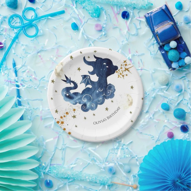 Editable Cute Dragon Birthday Paper Plate (Party)