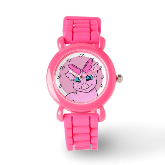 Editable Cute Girl Pig Pink Watch (Front)