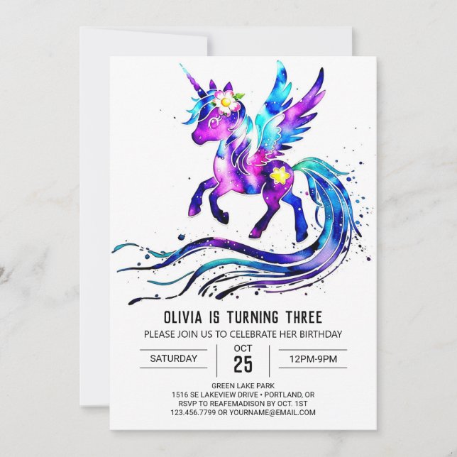 Editable Cute Unicorn Digital Birthday Invitation (Front)