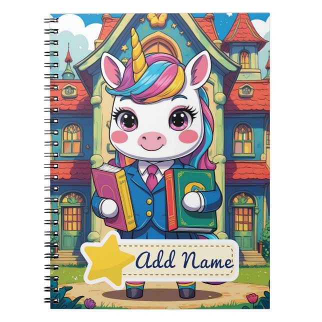 Editable Cute Unicorn School Notebook (Front)
