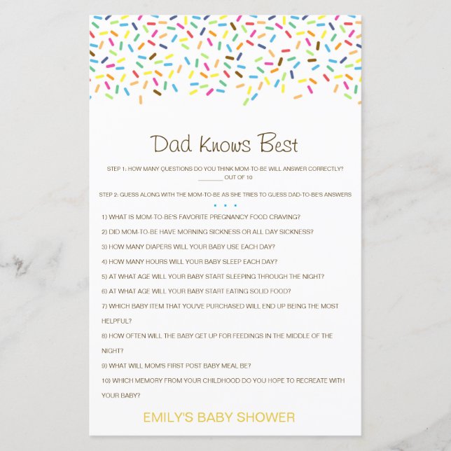 Editable Dad Knows Best Baby Shower Game (Front)