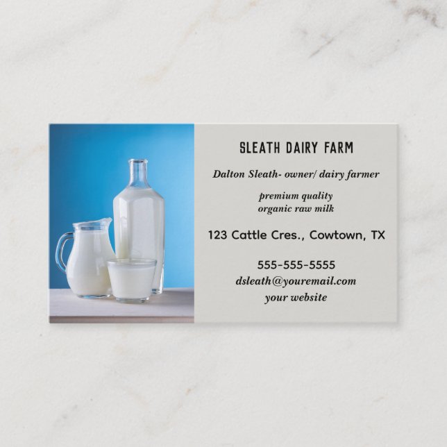Editable Dairy Farm Organic Milk Business Card (Front)