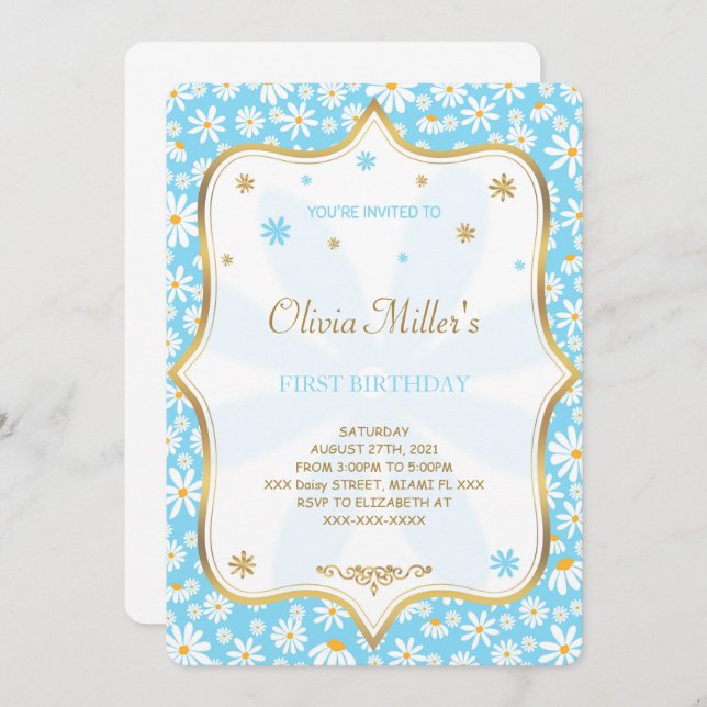 Editable Daisy Birthday Invitation (Front/Back)