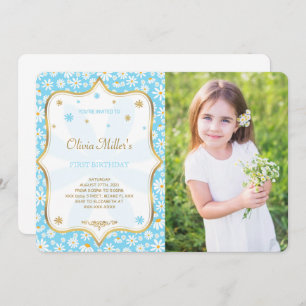 Editable Daisy Birthday Photo Invitation
