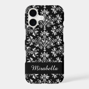Editable Daisy Damask White on Black iPhone Case