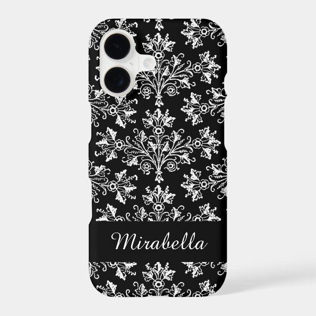 Editable Daisy Damask White on Black iPhone Case (Back)