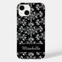 Editable Daisy Damask White on Black iPhone Case