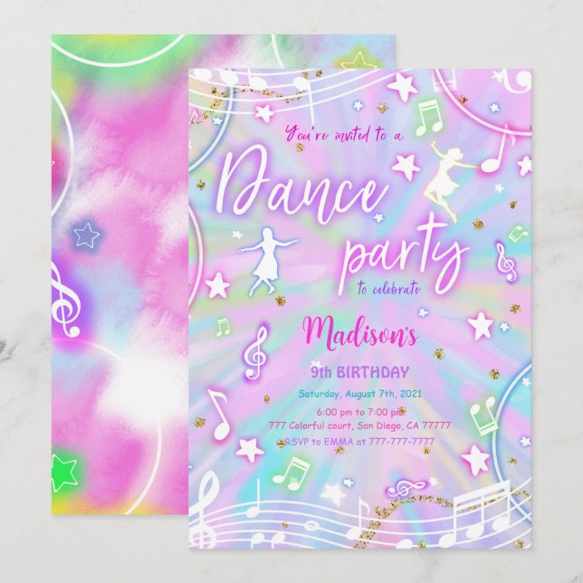 Editable Dance Birthday Invitation (Front/Back)
