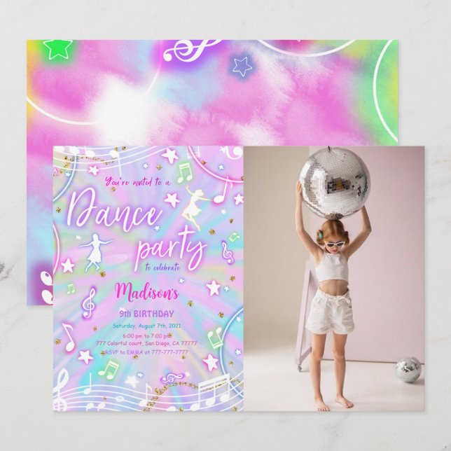 Editable Dance Birthday Photo Invitation (Front/Back)