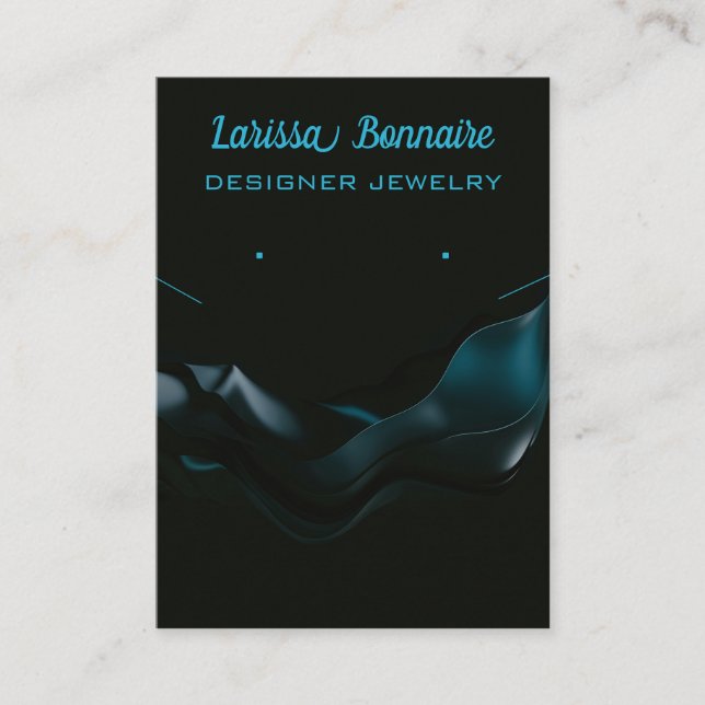 Editable Dark  Blue Waves Jewellery Holder Cards (Front)