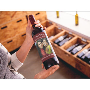 Editable Dark Red Photo Wine Label