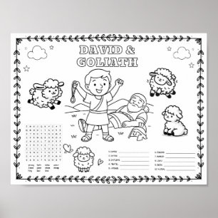 Editable david and goliath bible colouring mat poster