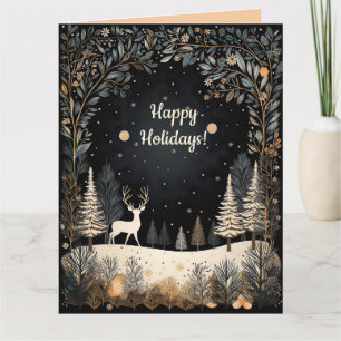 Editable Deer in the Woods Happy Holidays  Card