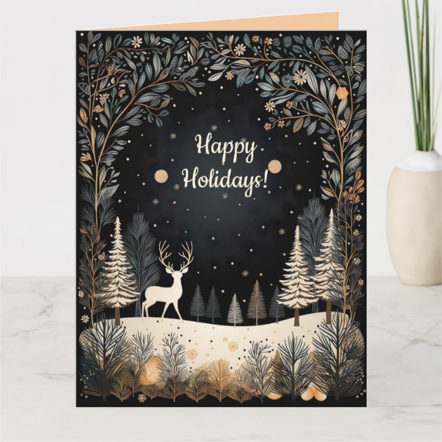 Editable Deer in the Woods Happy Holidays  Card (Front)
