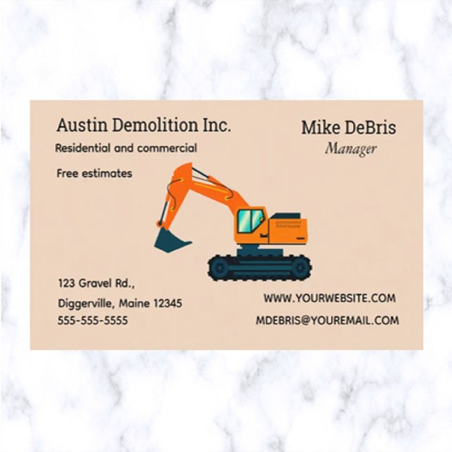 Editable Demolition Excavator  Business Card (Creator Uploaded)
