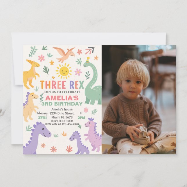 Editable Dino Party Invite for Kids (Front)