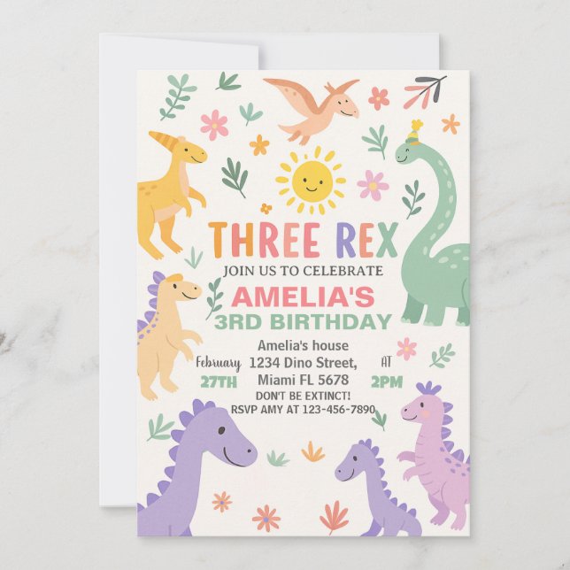 Editable Dino Party Invite for Kids (Front)