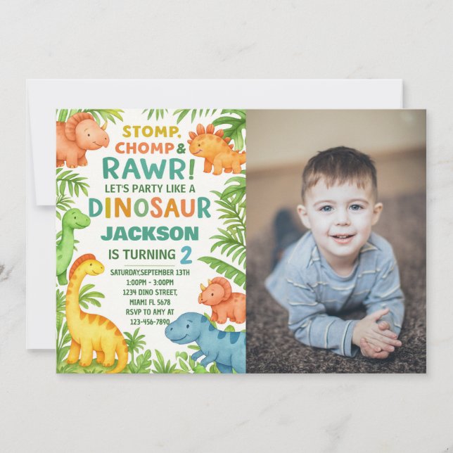 Editable Dino Party Invite With Photo (Front)