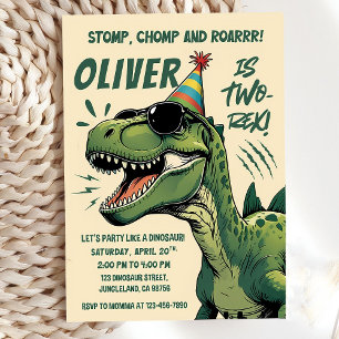 Editable Dinosaur 2nd Birthday Invitation, Two-rex Invitation
